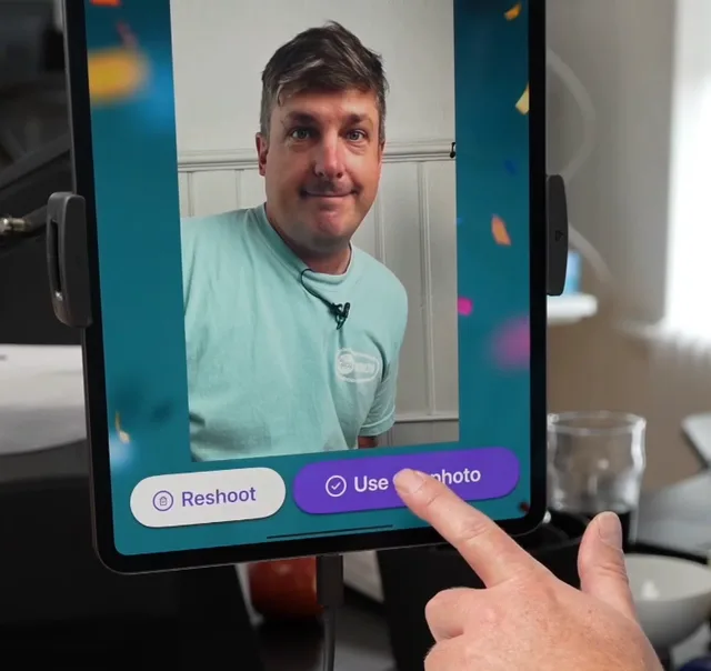 Guest portrait on the sticker photo booth touchscreen before sticker creation