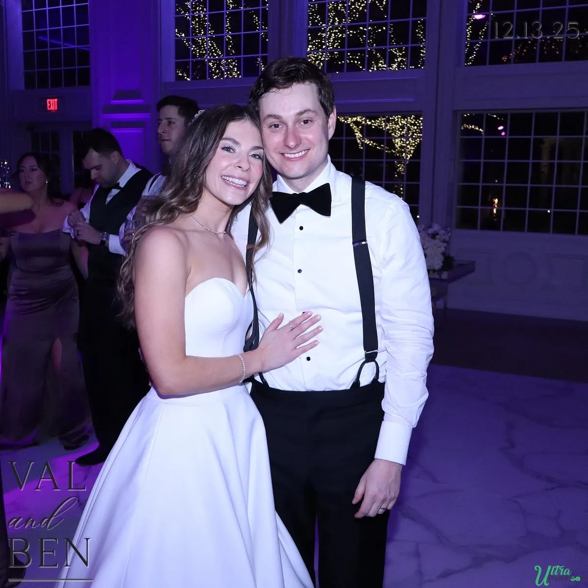 Personalized wedding print showing a couple with their names overlaid near the bottom